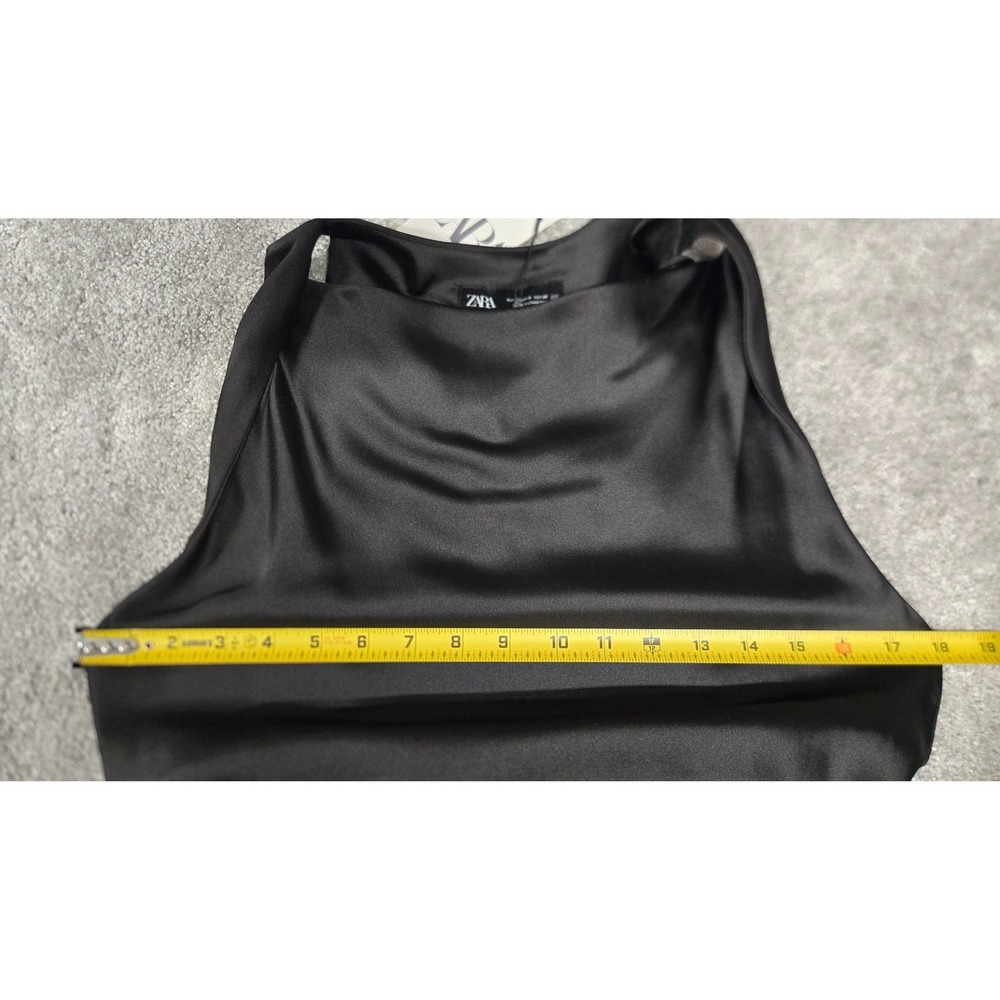 Zara Satin High Neck Ruched Maxi Dress Sleeveless‎ Formal Evening Black Size S - Picture 5 of 11